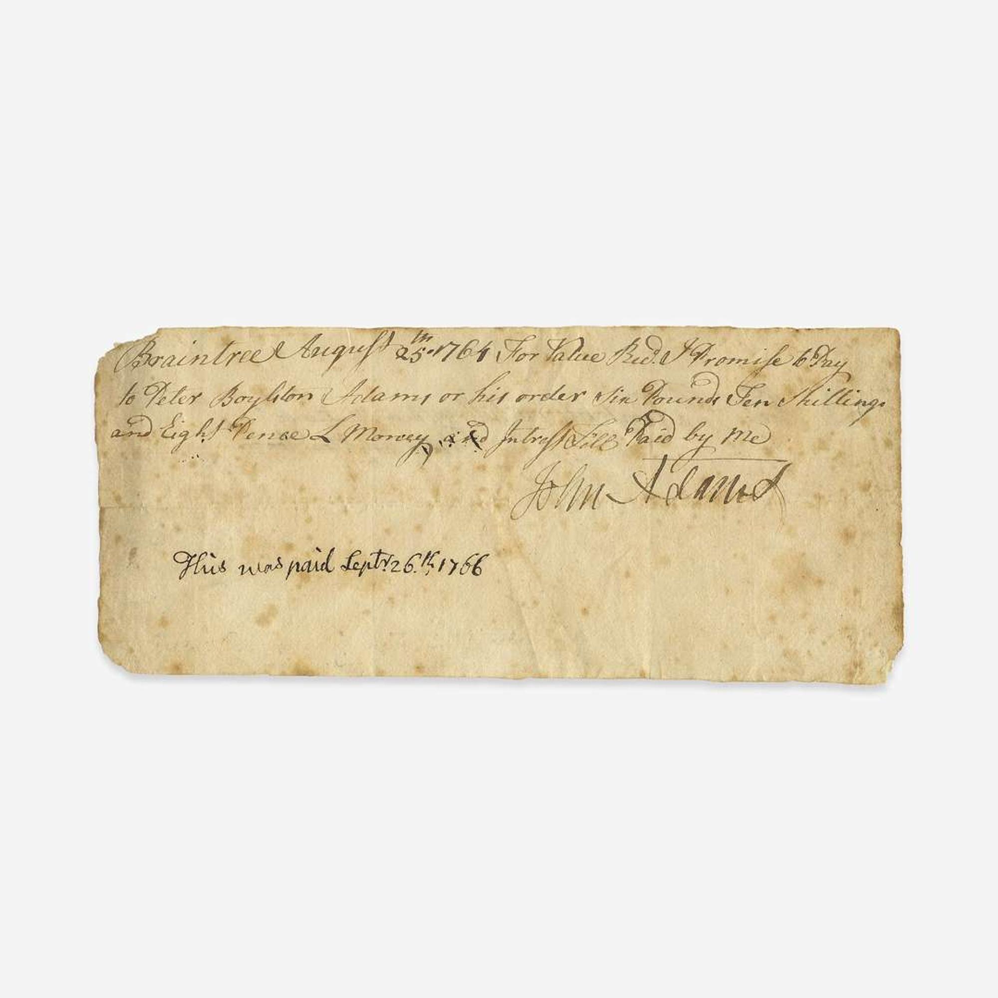 [Americana] Adams, John Annotated Promissory Note
