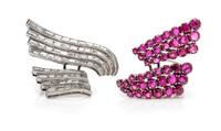 A Pair of Platinum, Ruby and Diamond Clip Brooches, Drayson London, 18.70 dwts.