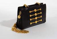 A Gianni Versace Black Leather Chain Shoulder Bag, 9.25" x 6.25" x 2.75"; Strap drop: 18.75".