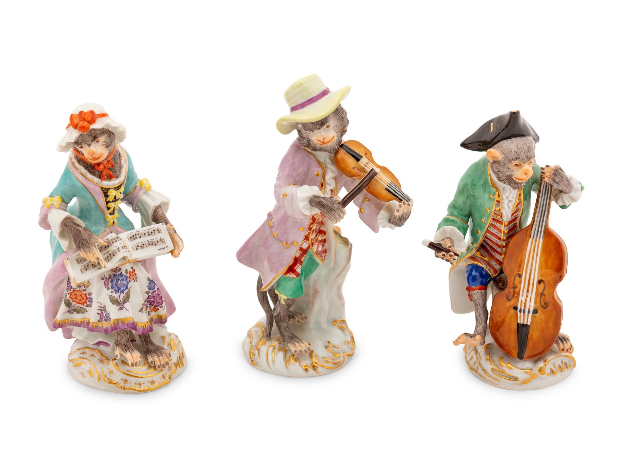 Six Meissen Porcelain Monkey Musicians