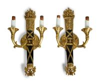 A Set of Four Empire Style Two-Light Brass and Ebonized Sconces — 20TH CENTURY