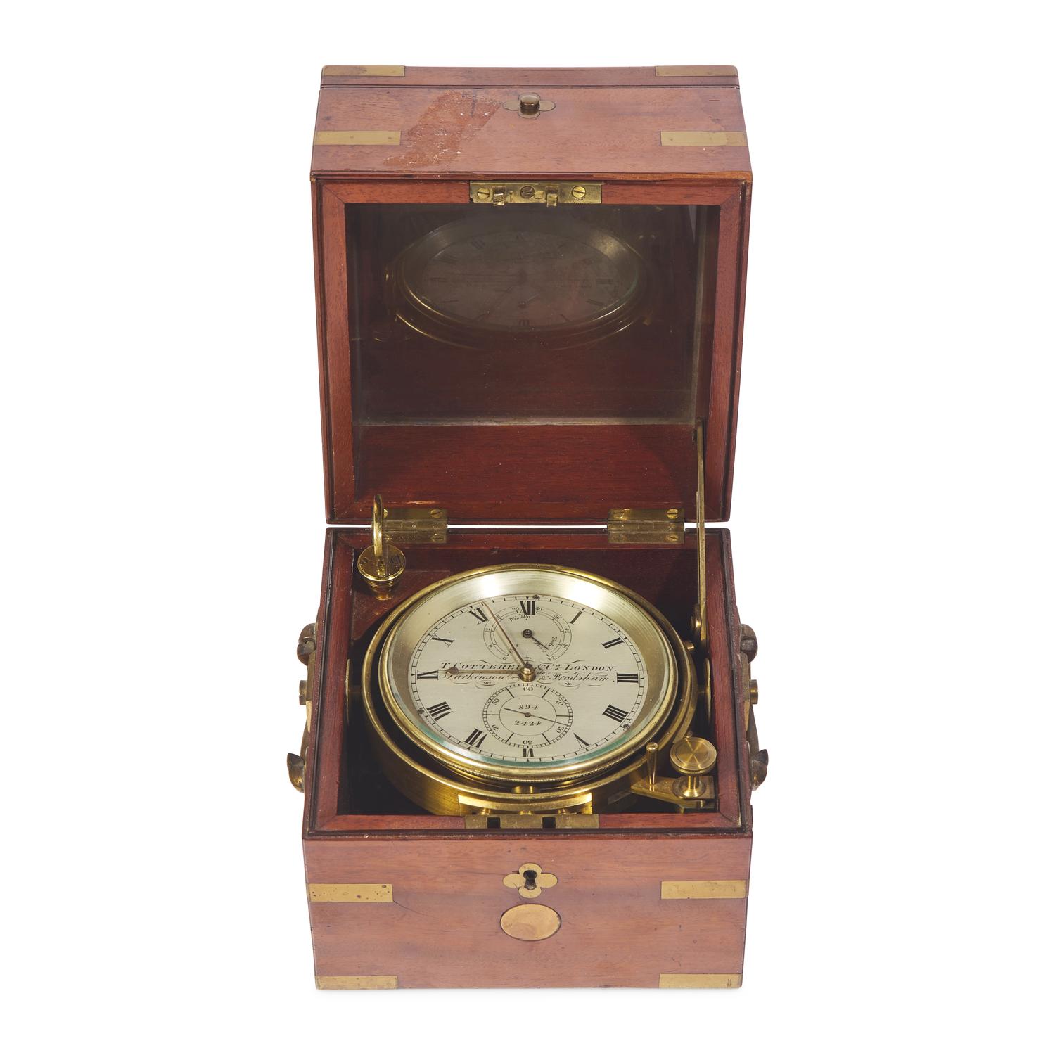 A Brass and Mahogany Marine Chronometer