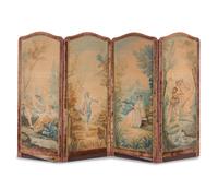 A French Painted Canvas Four-Panel Floor Screen
