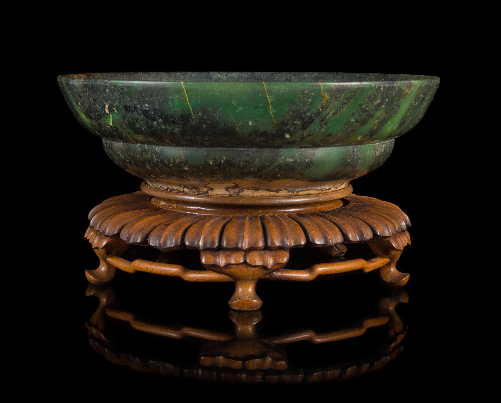 A Large Spinach Jade Bowl Diameter 15 inches.