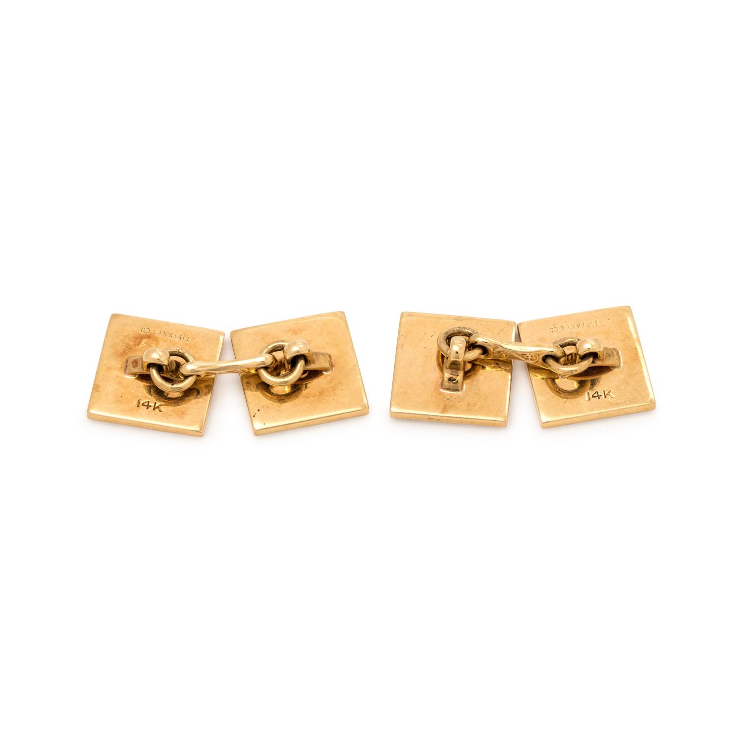 TIFFANY & CO., YELLOW GOLD AND RUBY CUFFLINKS