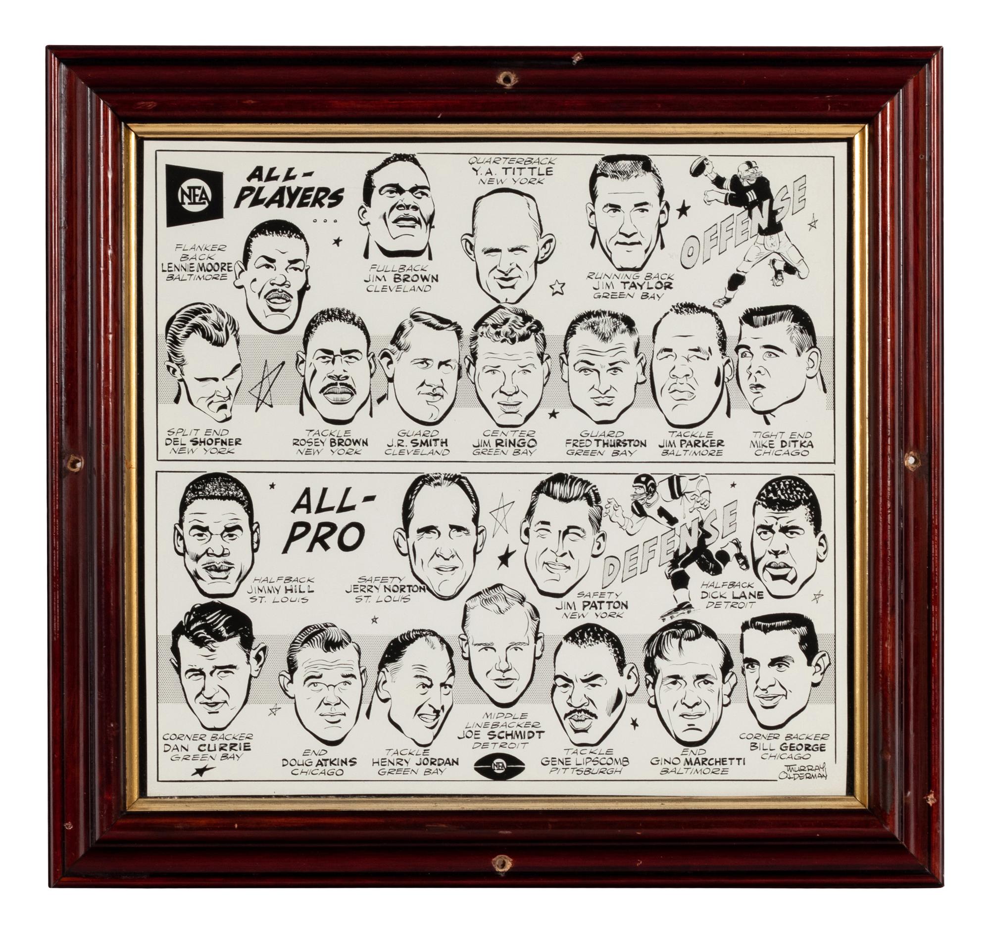 A Group of Six Large Scale Football Artworks Formerly Displayed at Mike Ditka’s Restaurant