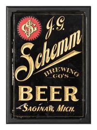 A J.G. Schemm Brewing Company Embossed and Painted Tin Advertising Sign