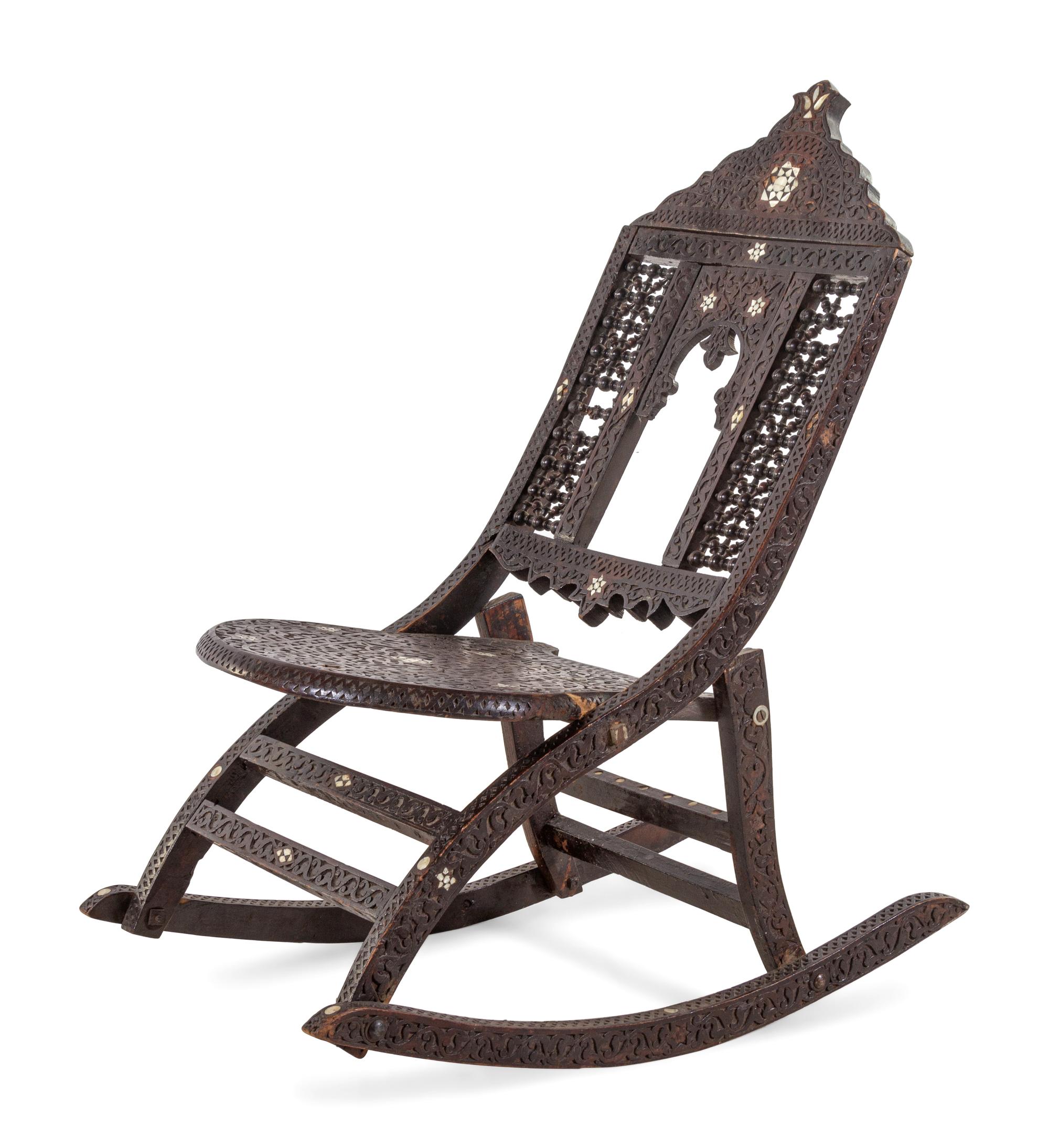 A Syrian Carved Walnut Rocking Chair