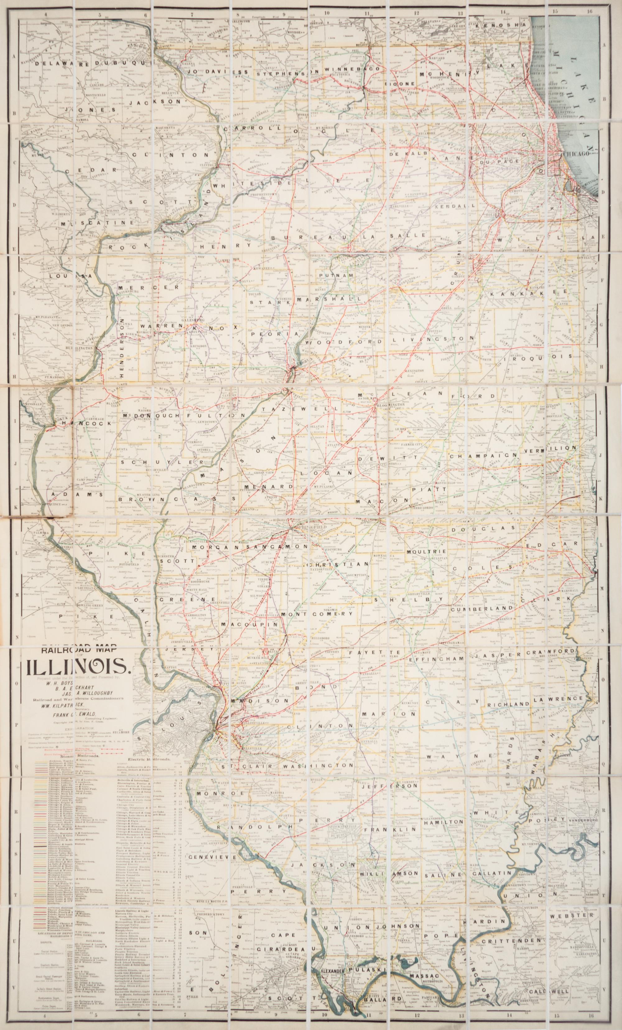 (ILLINOIS) CRAM, GEORGE. Railroad Map of Chicago.