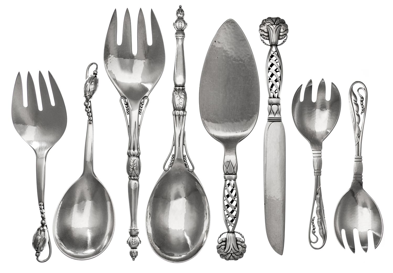 A Group of Nineteen Danish Silver Serving Articles, Georg Jensen Silversmithy, Copenhagen, First Quarter 20th Century and Later, compri