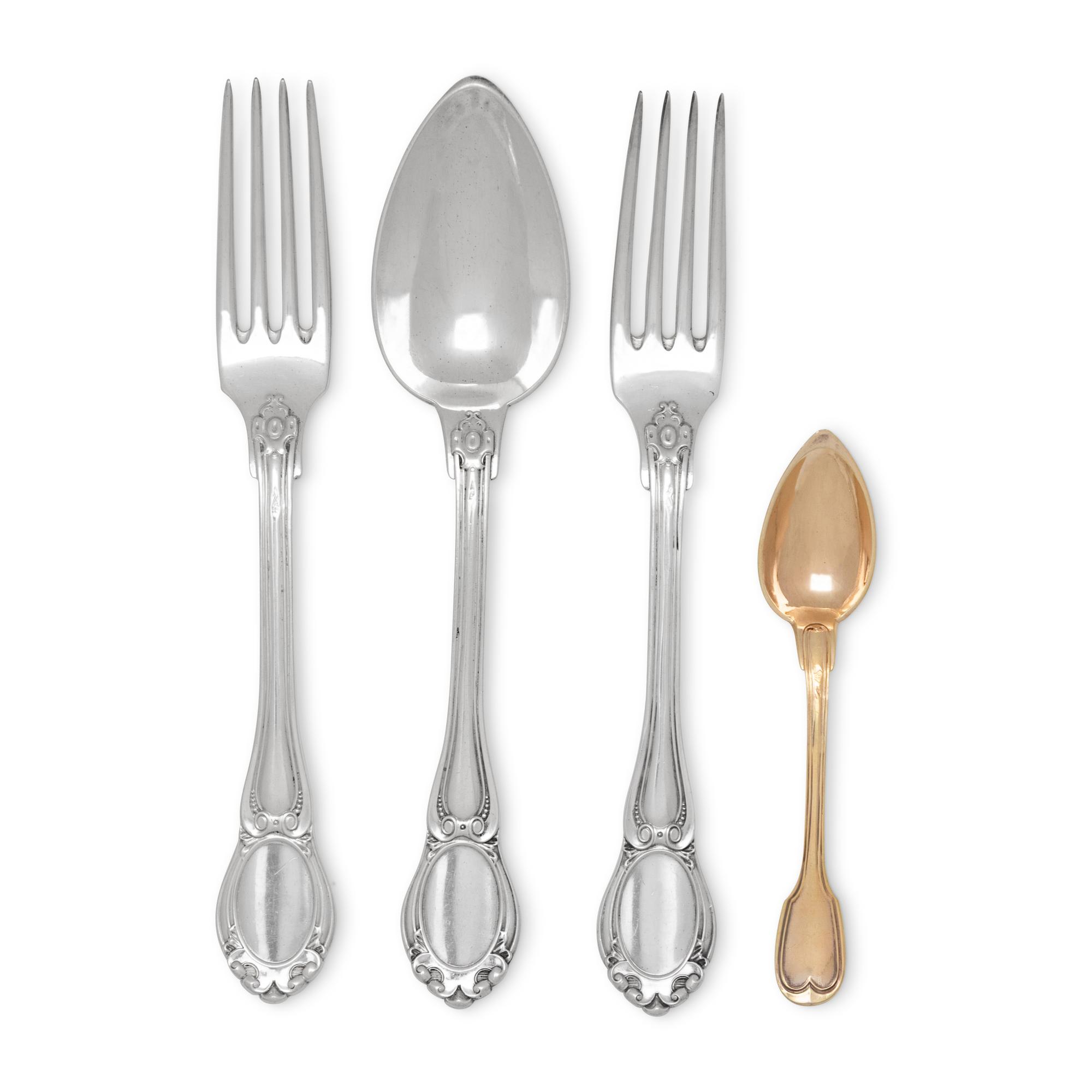 A Collection of French Silver Flatware Articles
