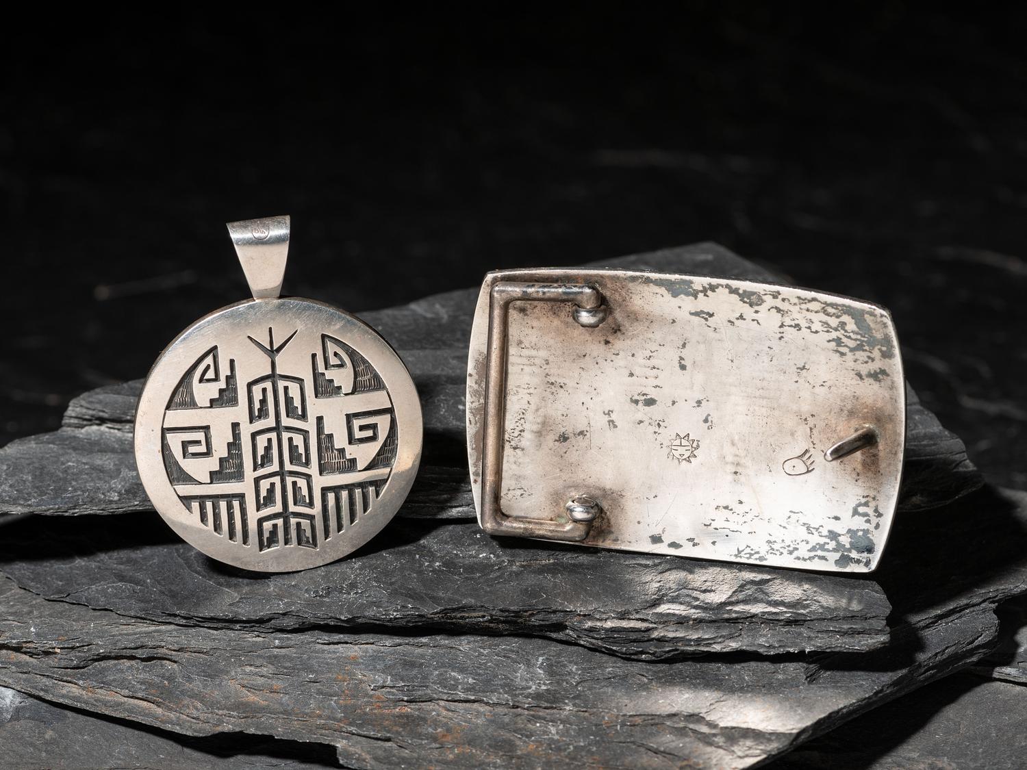 Silver Overlay Pendant and Belt Buckle