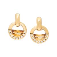 MOVADO, YELLOW GOLD, CITRINE AND DIAMOND RING AND EARCLIPS