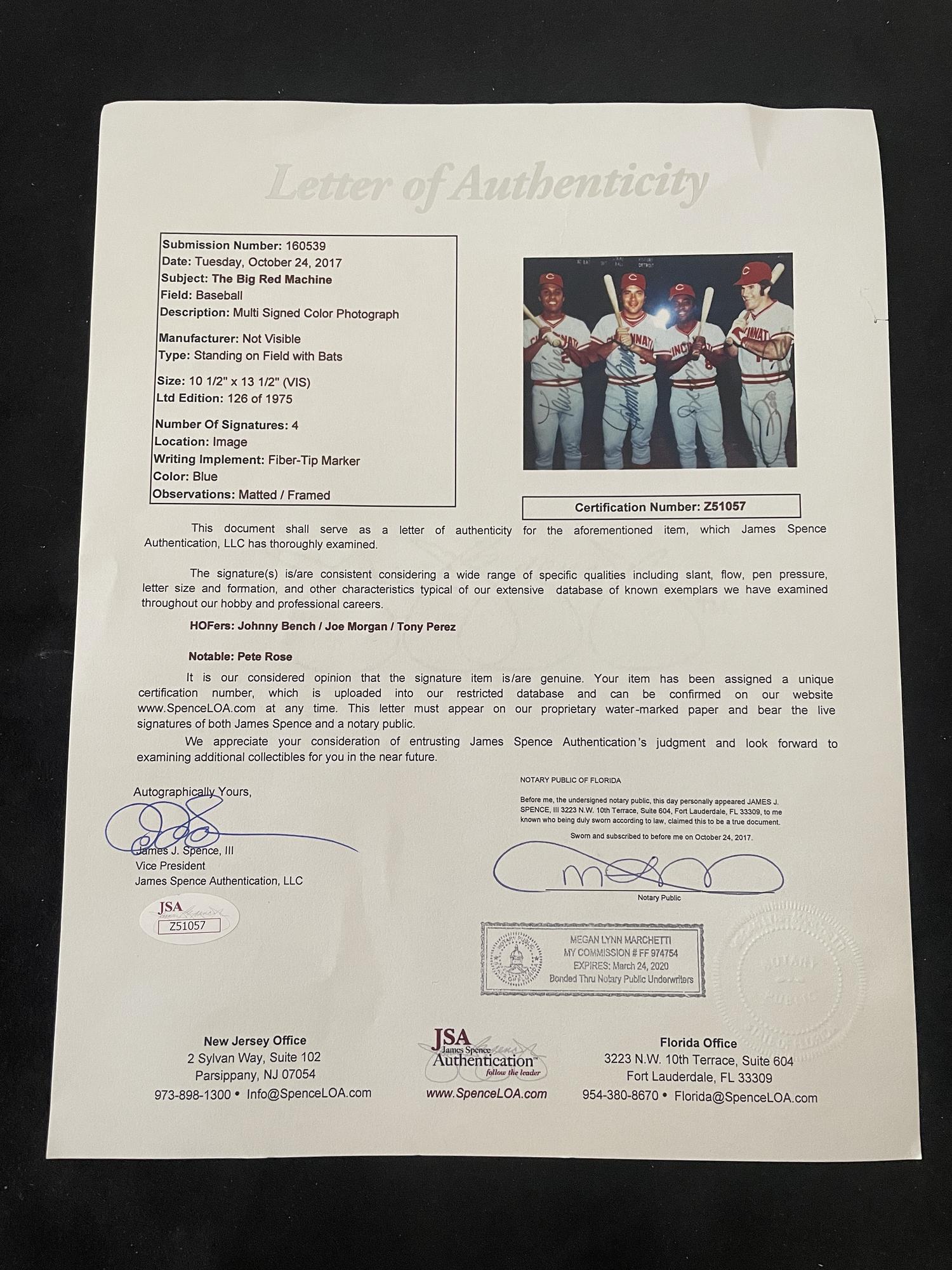 A 1970s Cincinnati Reds Big Red Machine Signed Autograph Large Photo Display (JSA Letter)