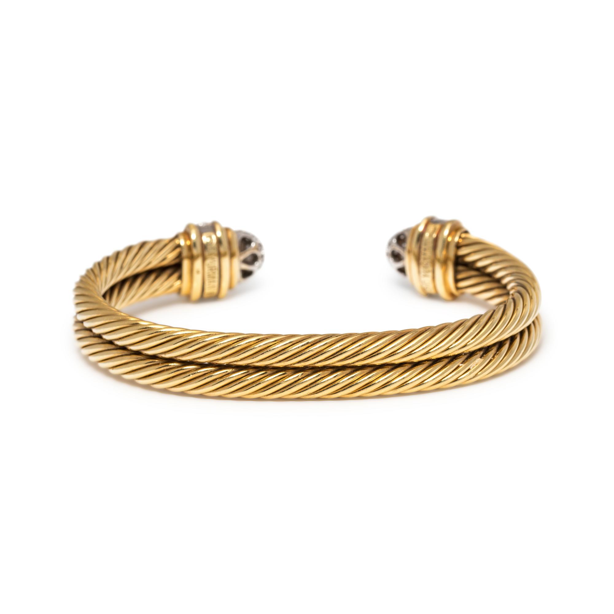 DAVID YURMAN, YELLOW GOLD AND DIAMOND 'CABLE CLASSIC' CUFF BRACELET