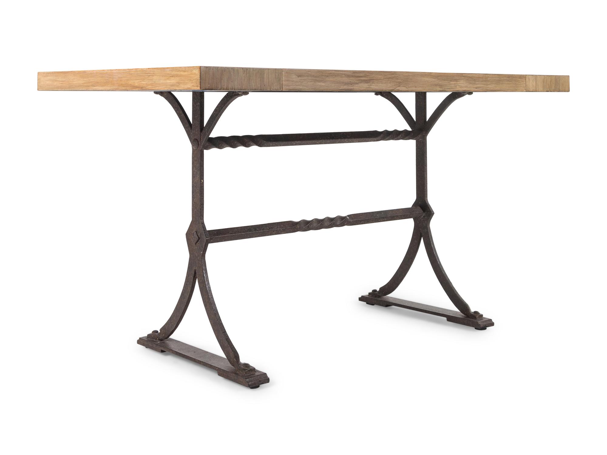 A Contemporary Grain-Painted and Wrought Iron Table