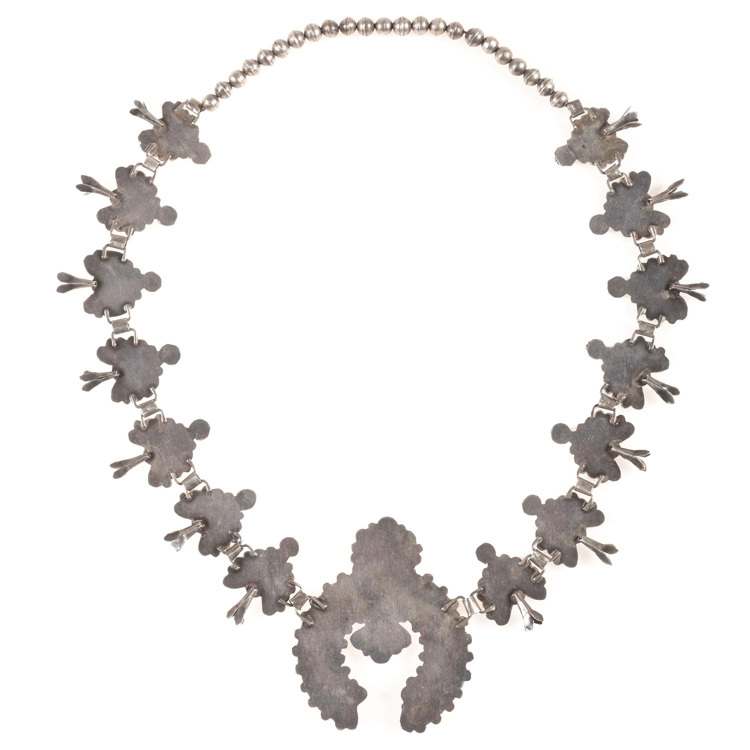 Zuni Silver and Petit Point Turquoise Squash Blossom Necklace