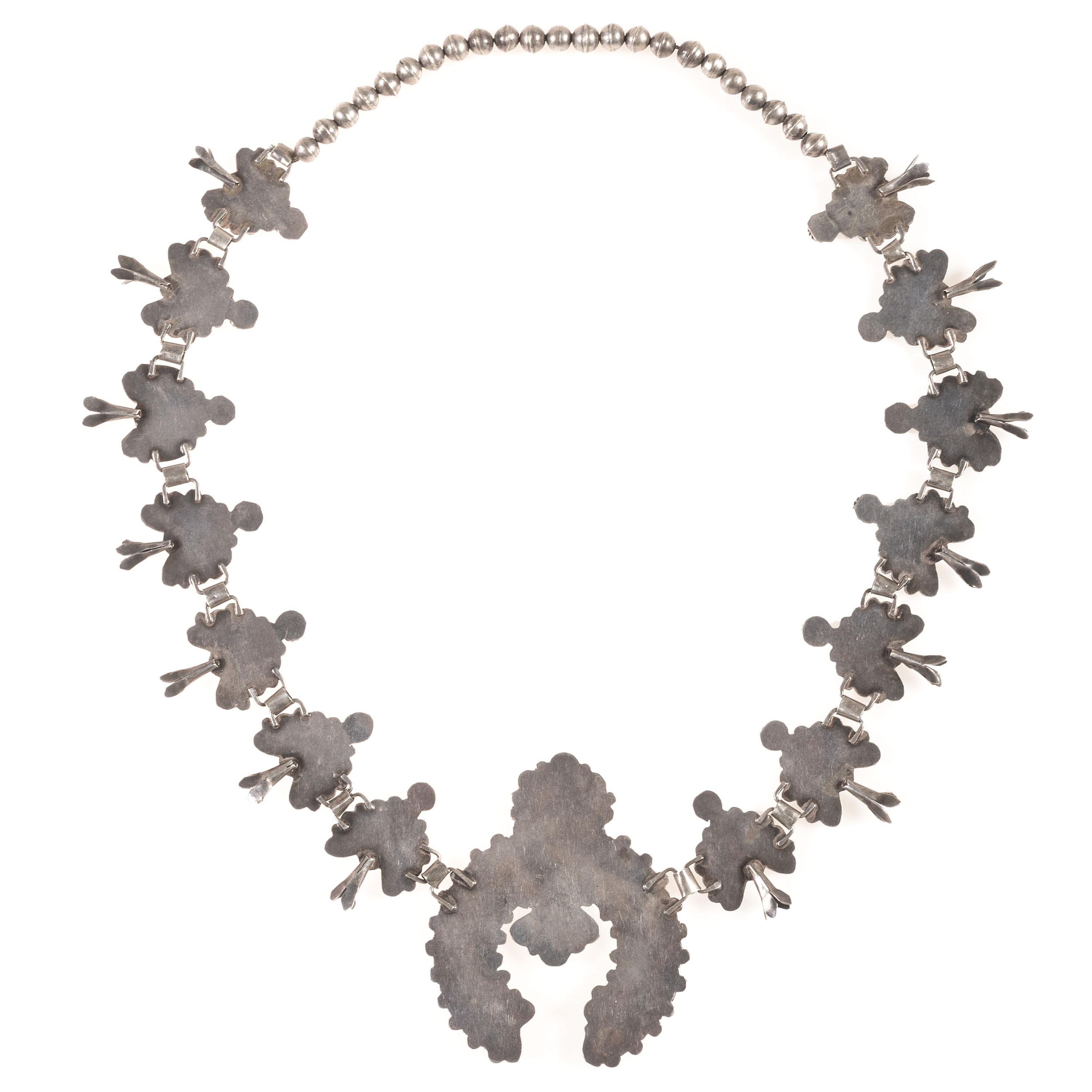 Zuni Silver and Petit Point Turquoise Squash Blossom Necklace