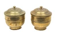 A Pair of Southeast Asian Brass Covered Spice Boxes Height 7 1/4 inches.
