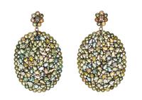 A Pair of Gilt Silver, Multicolor Sapphire and Diamond Pendant Earrings, 14.30 dwts.