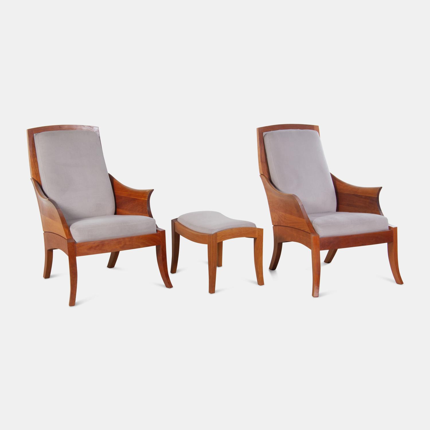 A Pair of 'Wing' Chairs and Ottoman Auburn, Maine, 2004