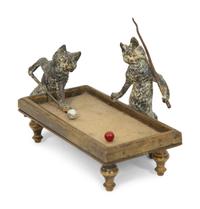 An Austrian Cold Painted Bronze of Two Cats Playing Billiards