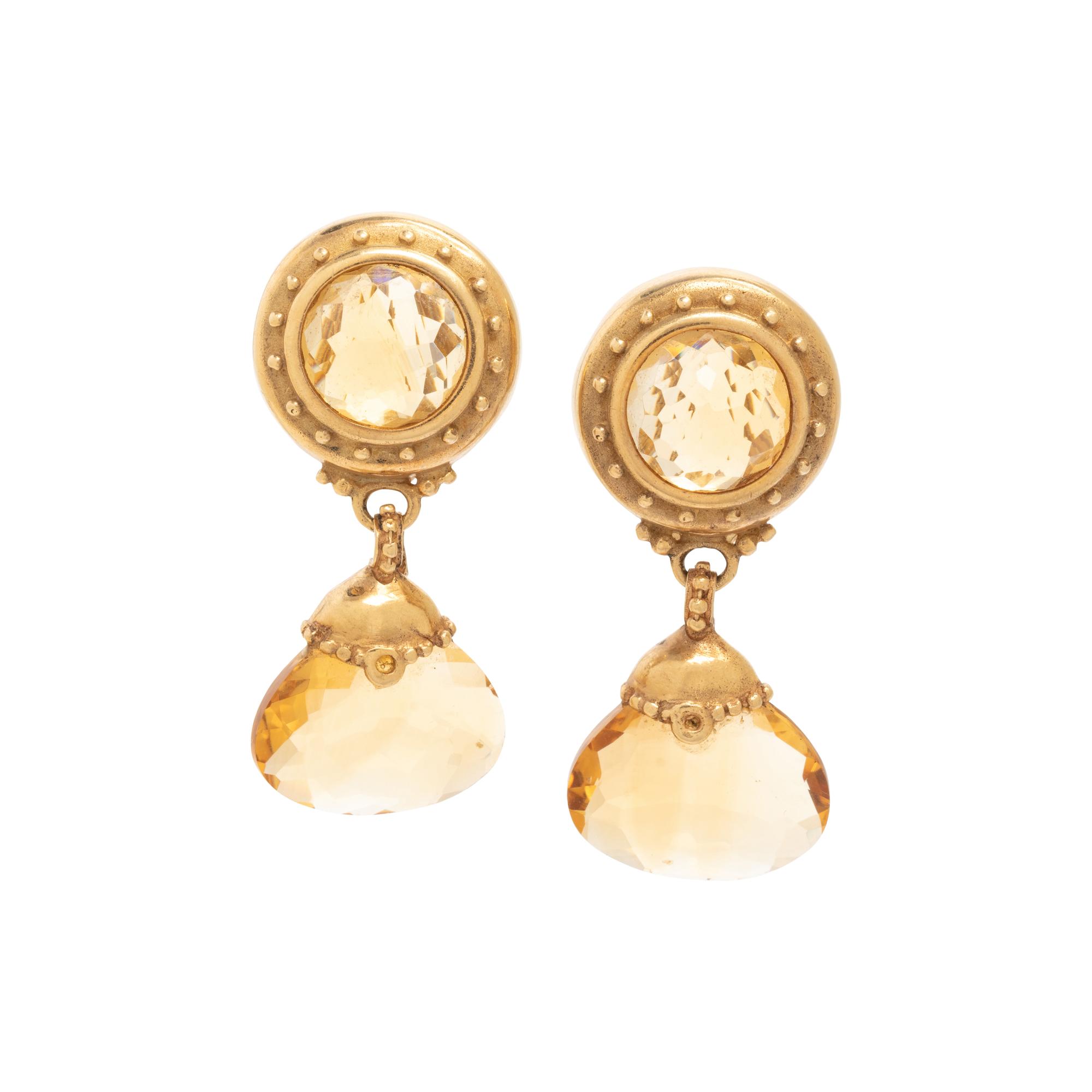 YELLOW GOLD AND CITRINE CONVERTIBLE EARCLIPS