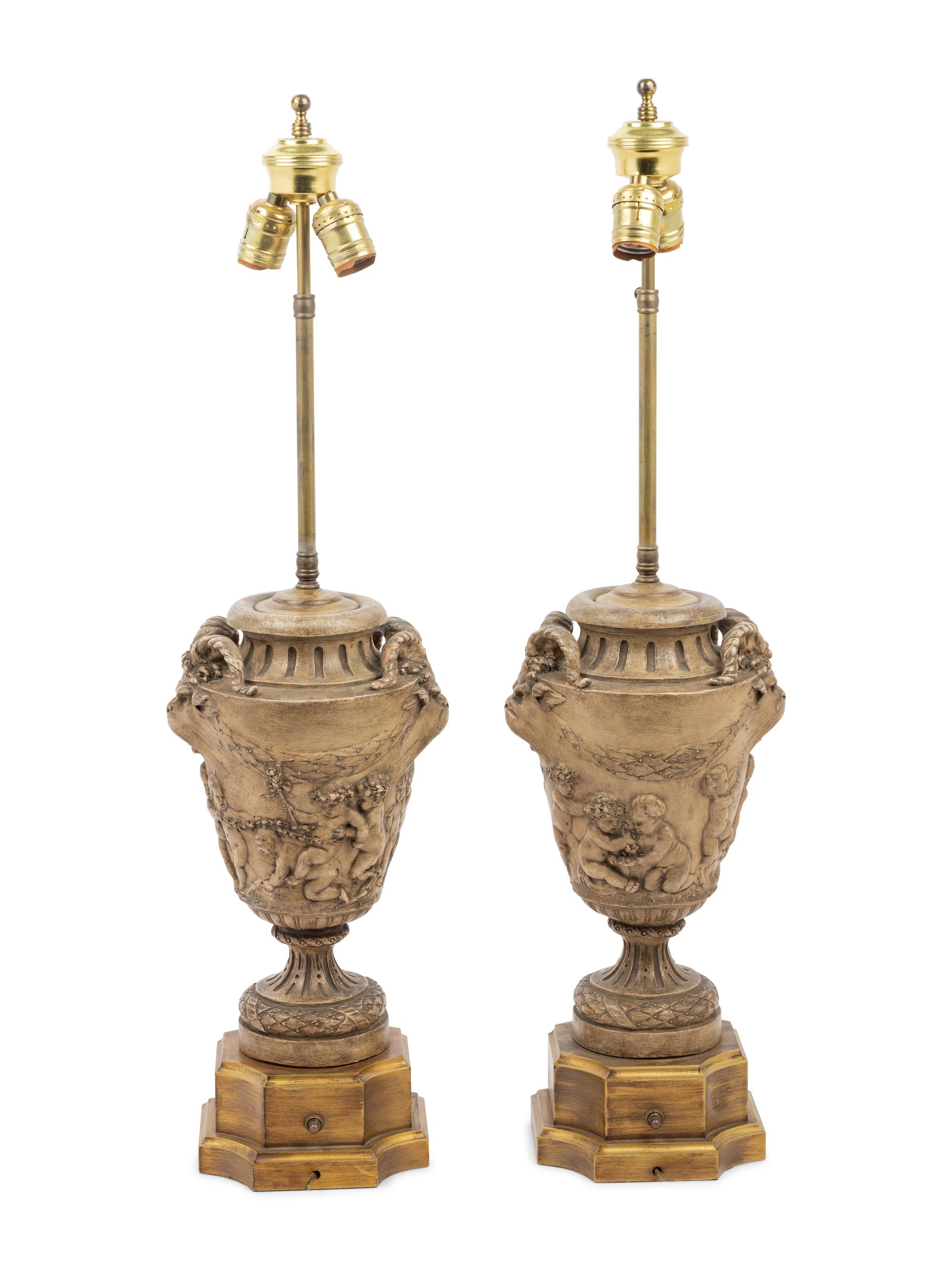 A Pair of Italian Terra Cotta Vases Mounted as Lamps