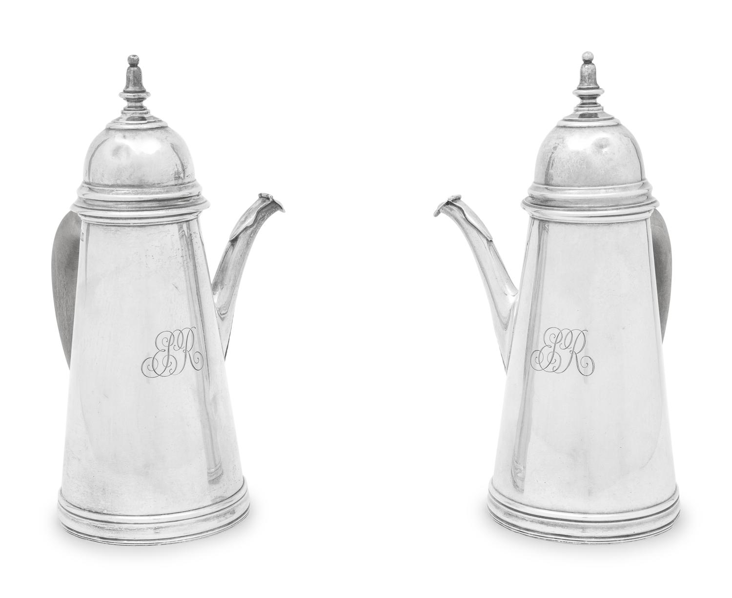 A Pair of English Britannia Silver Coffee Pots