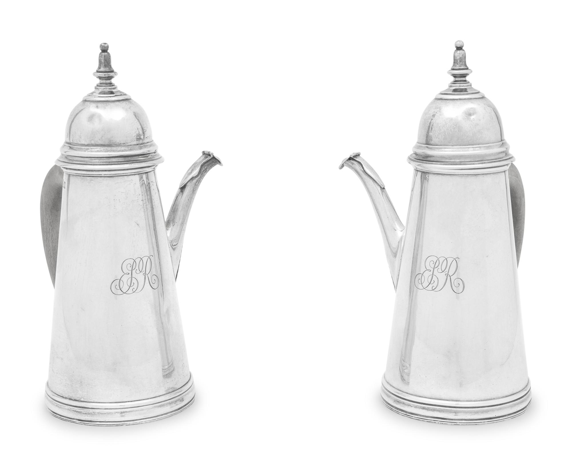 A Pair of English Britannia Silver Coffee Pots
