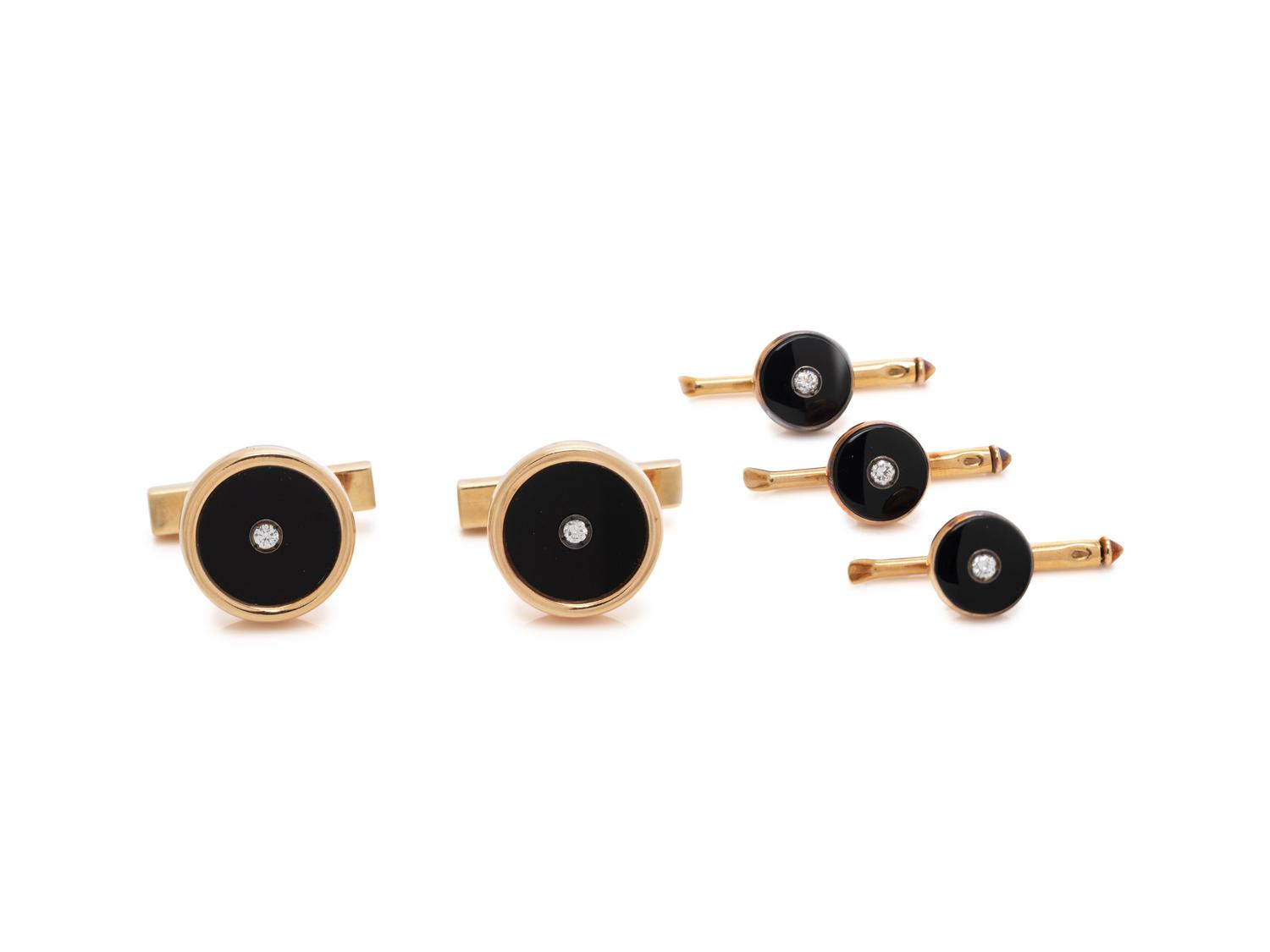 TIFFANY & CO., ONYX AND DIAMOND DRESS SET