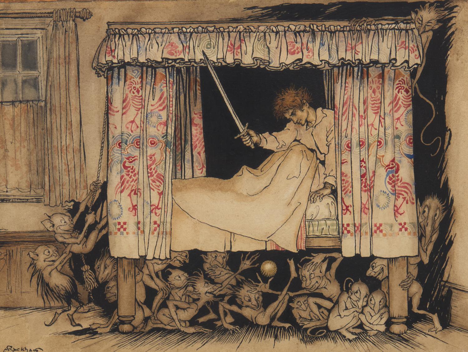[Children's & Illustrated] Rackham, Arthur. He heard the bogles striving under the bed