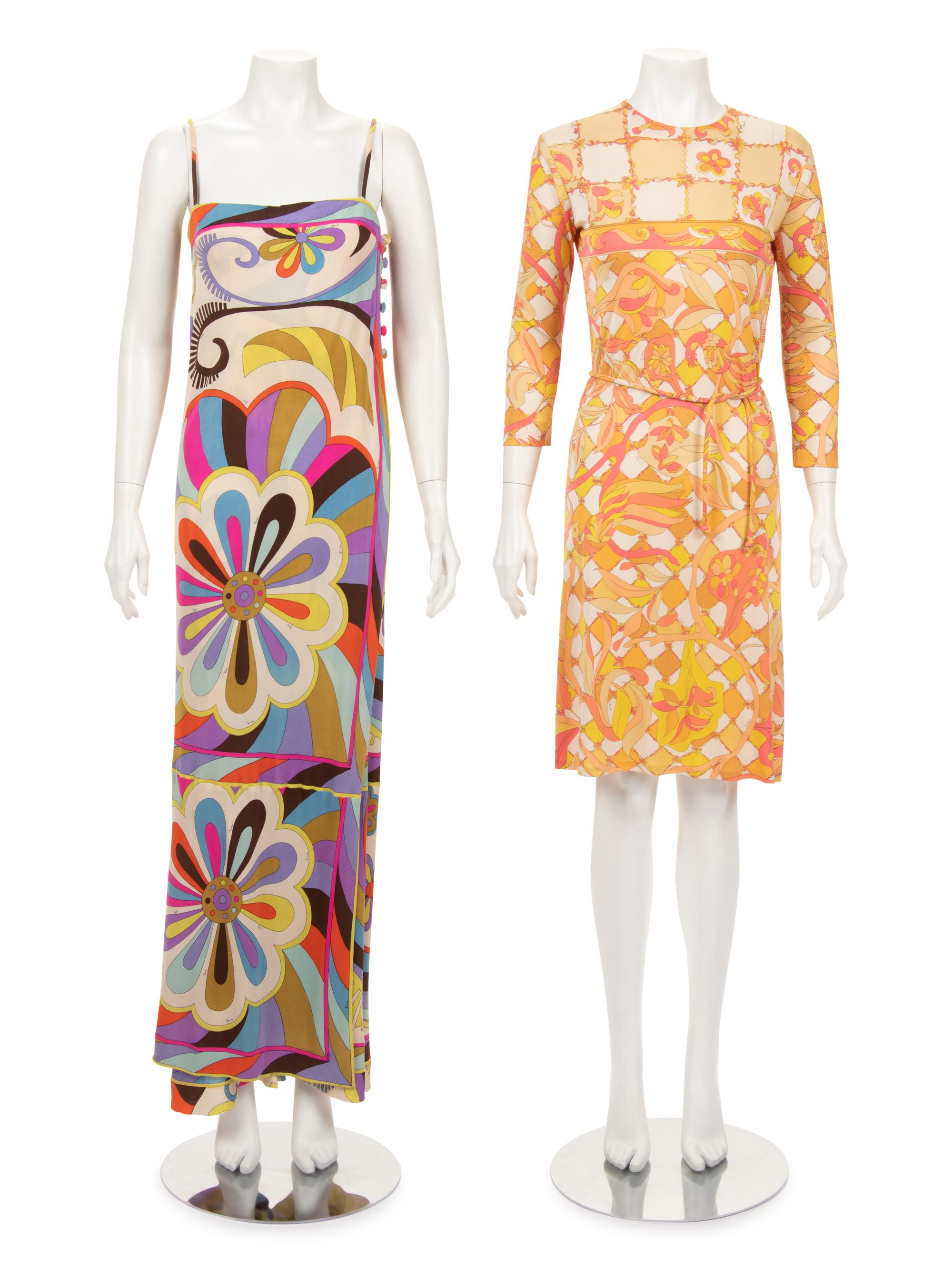 Five Emilio Pucci Items: One Dress with Belt, One Jumpsuit, One Handkerchief, and One Bag, 1960s