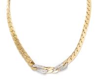A Gold and Diamond Curb Link Necklace, 42.10 dwts.