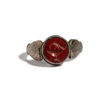 A Roman Silver and Red Jasper Finger Ring with a Bathing Bird