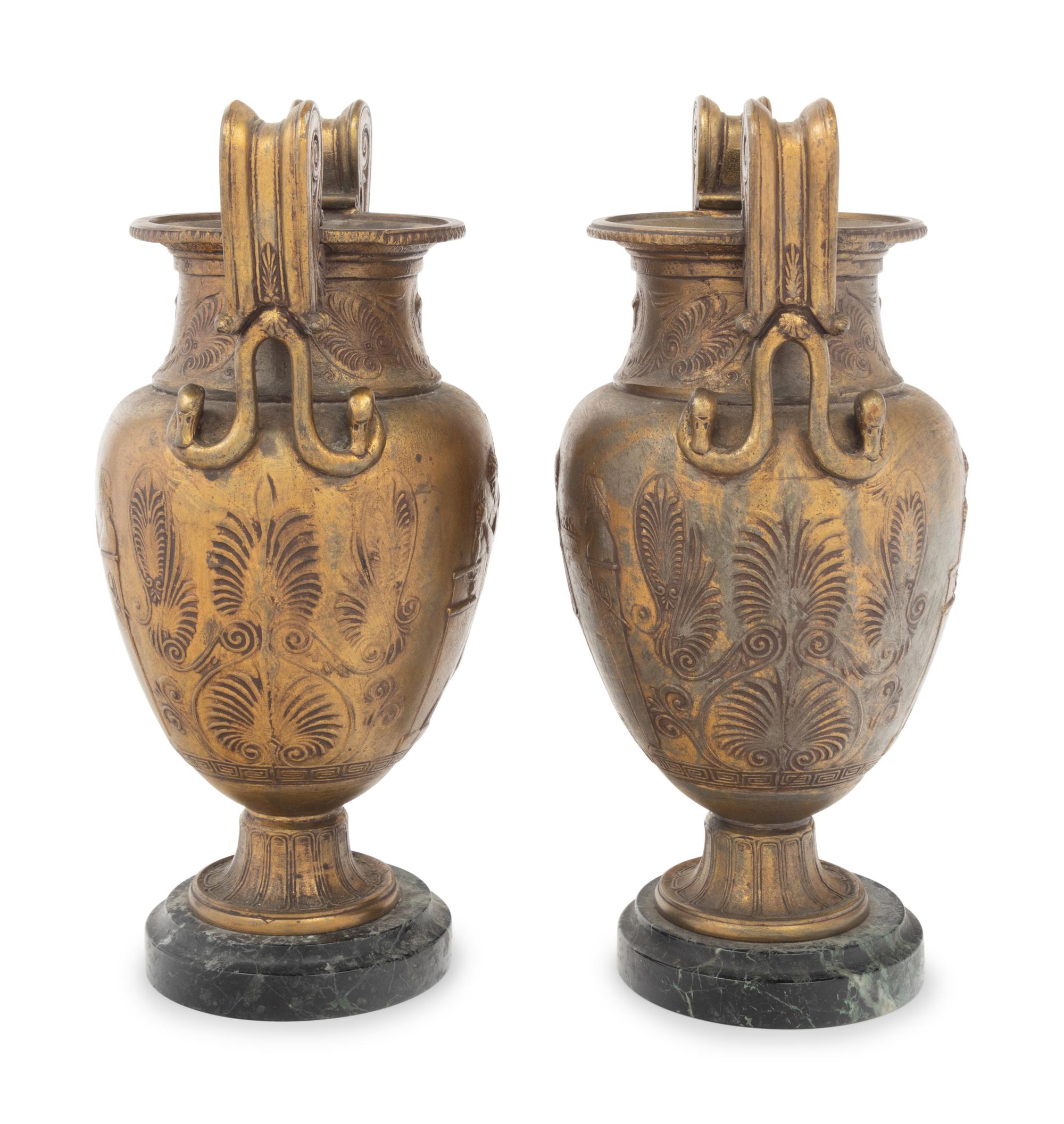 A Pair of Neoclassical Gilt Metal Urns