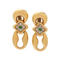 CARTIER, YELLOW GOLD, EMERALD AND DIAMOND EARCLIPS
