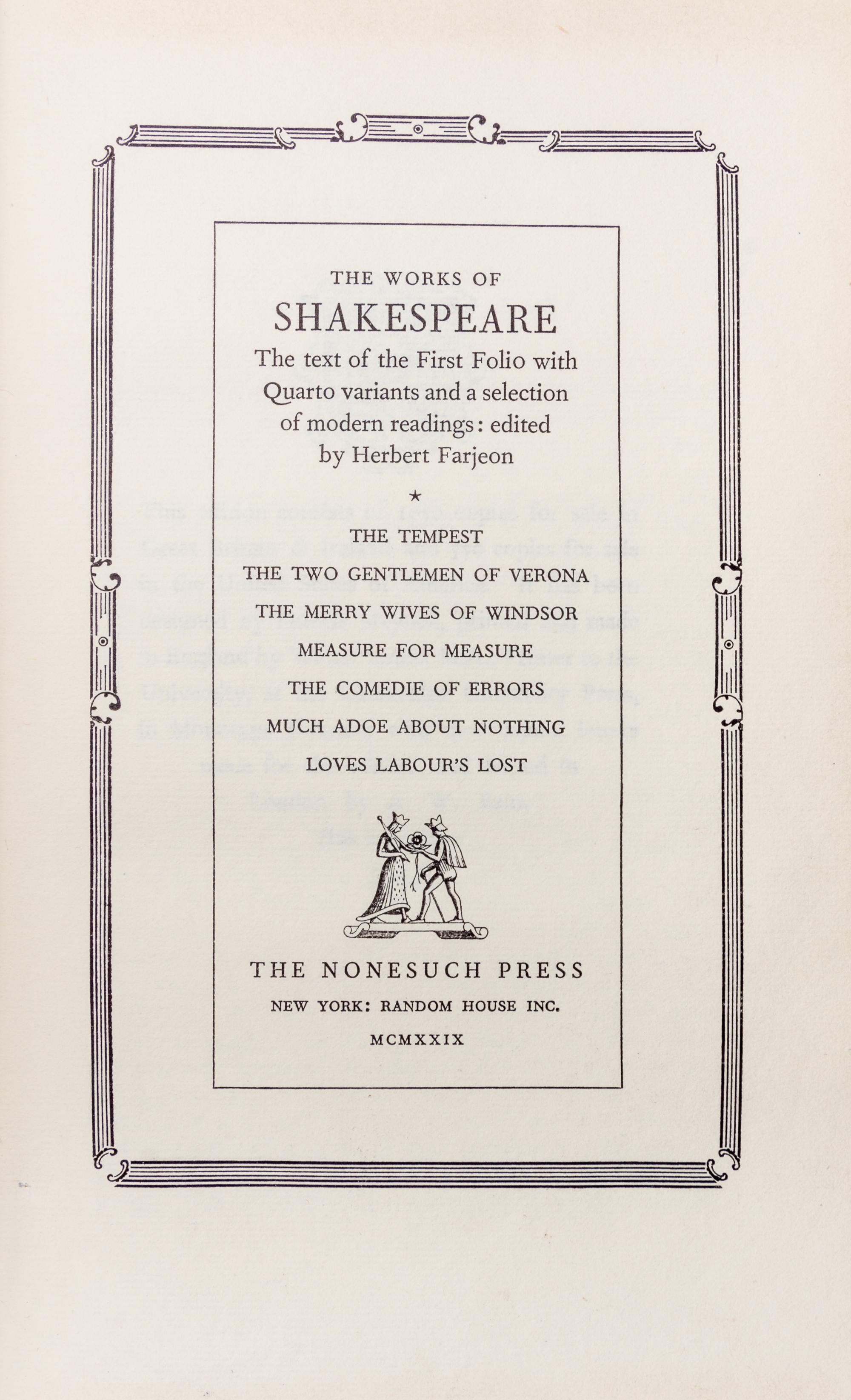 (NONESUCH PRESS) SHAKESPEARE, WILLIAM. The Works. London, 1929-1933. Limited. 7 vols.