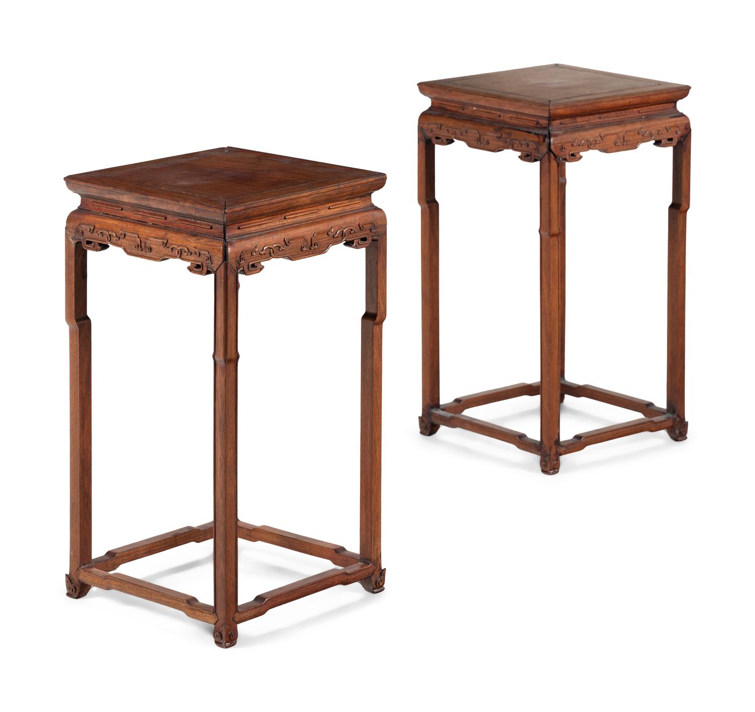 A Pair of Chinese Hardwood Square Stands, Fangji