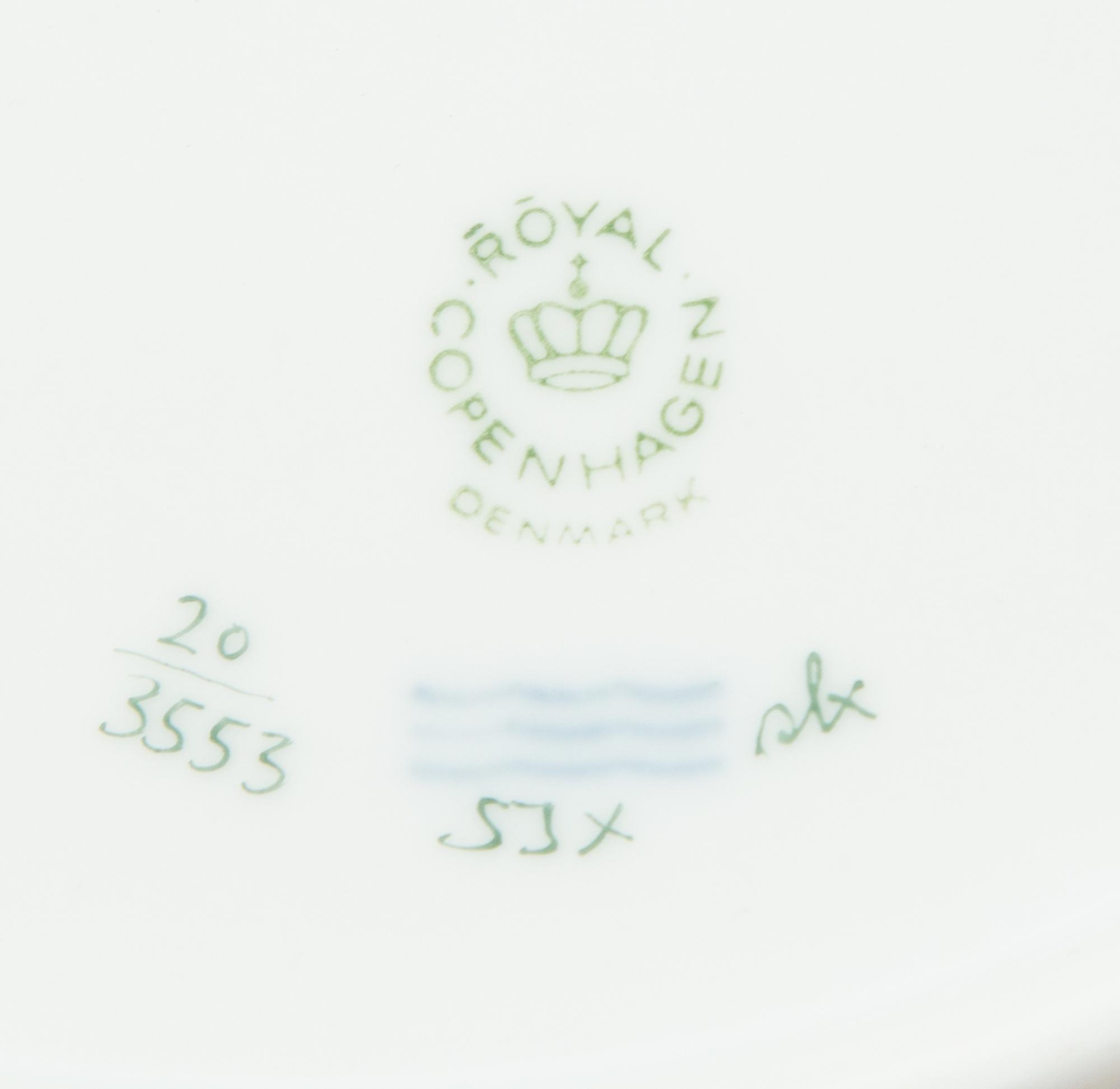 Eight Royal Copenhagen Flora Danica Reticulated Porcelain Dinner Plates