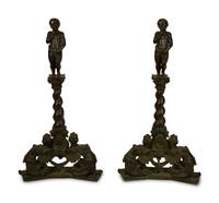 A Pair of Continental Baroque Style Bronze Figural Andirons — 19TH/20TH CENTURY