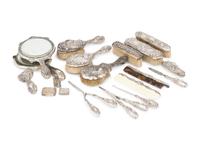 A Group of Seventeen Silver Art Nouveau Women's Dresser Articles