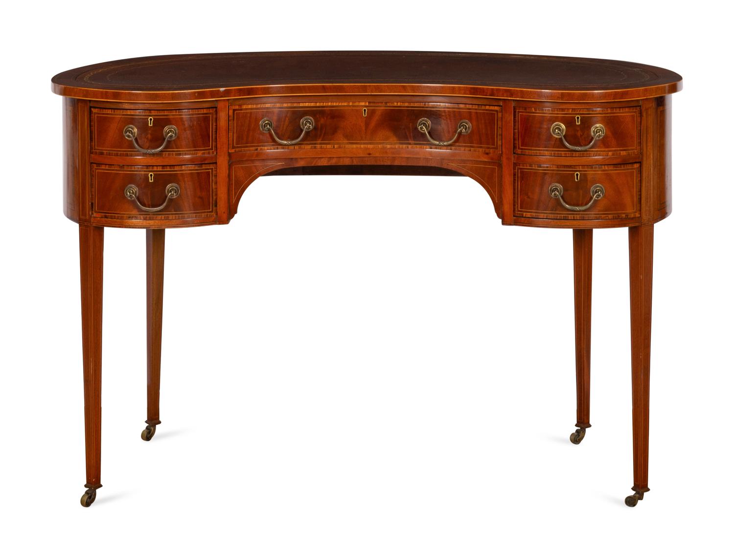 A George III Style Mahogany Crossbanded Reniform Writing Table