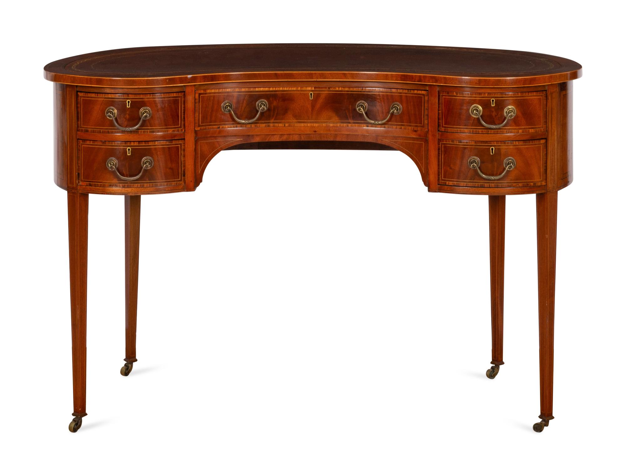 A George III Style Mahogany Crossbanded Reniform Writing Table
