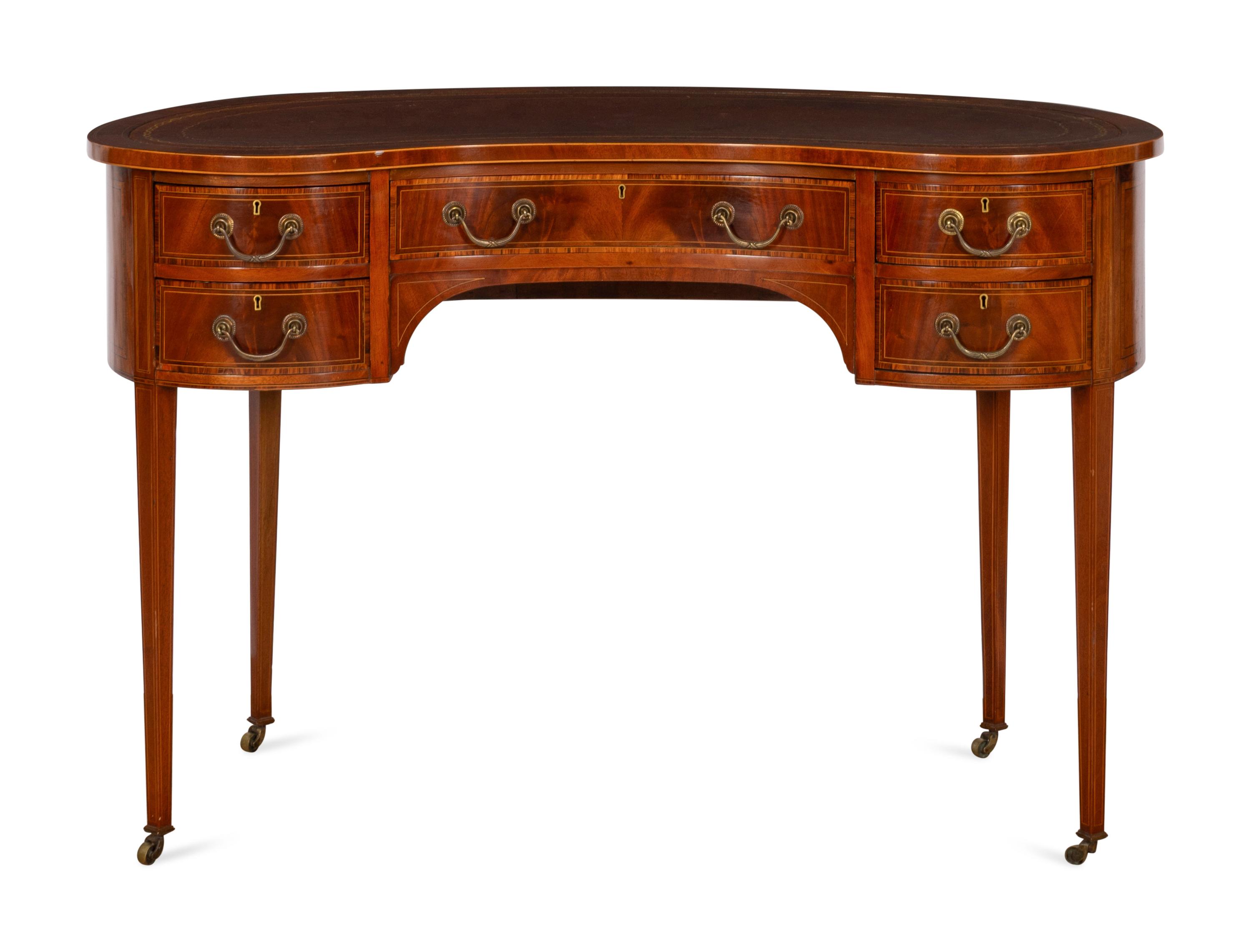 A George III Style Mahogany Crossbanded Reniform Writing Table