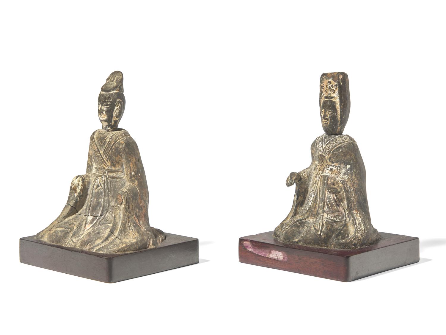 A Pair of Chinese Painted Pottery Seated Figures