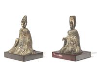 A Pair of Chinese Painted Pottery Seated Figures