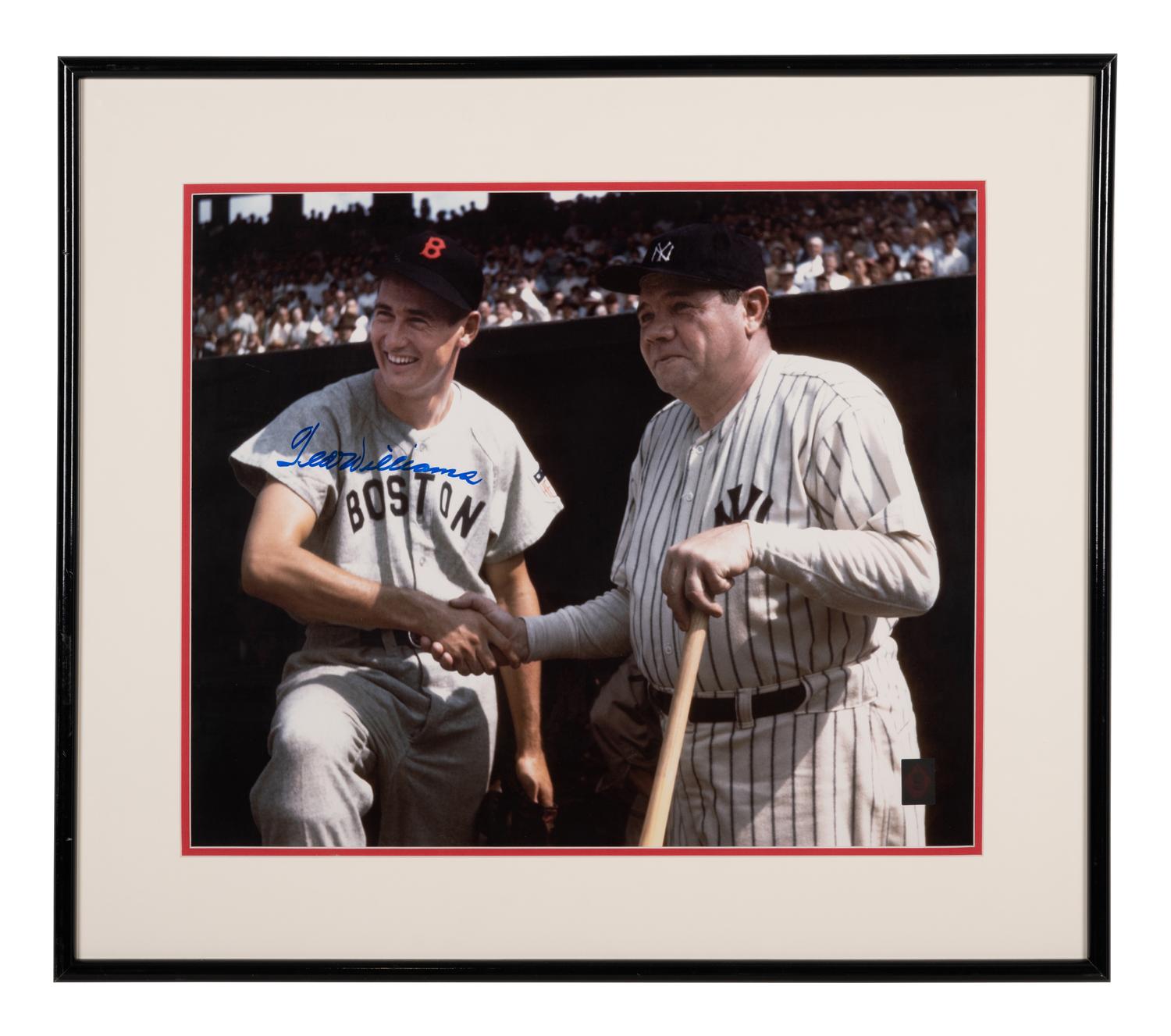 A Stunning Ted Williams Signed Autographed Large Format Photo With Babe Ruth (Beckett Authentication Services Letter BAS Certified),