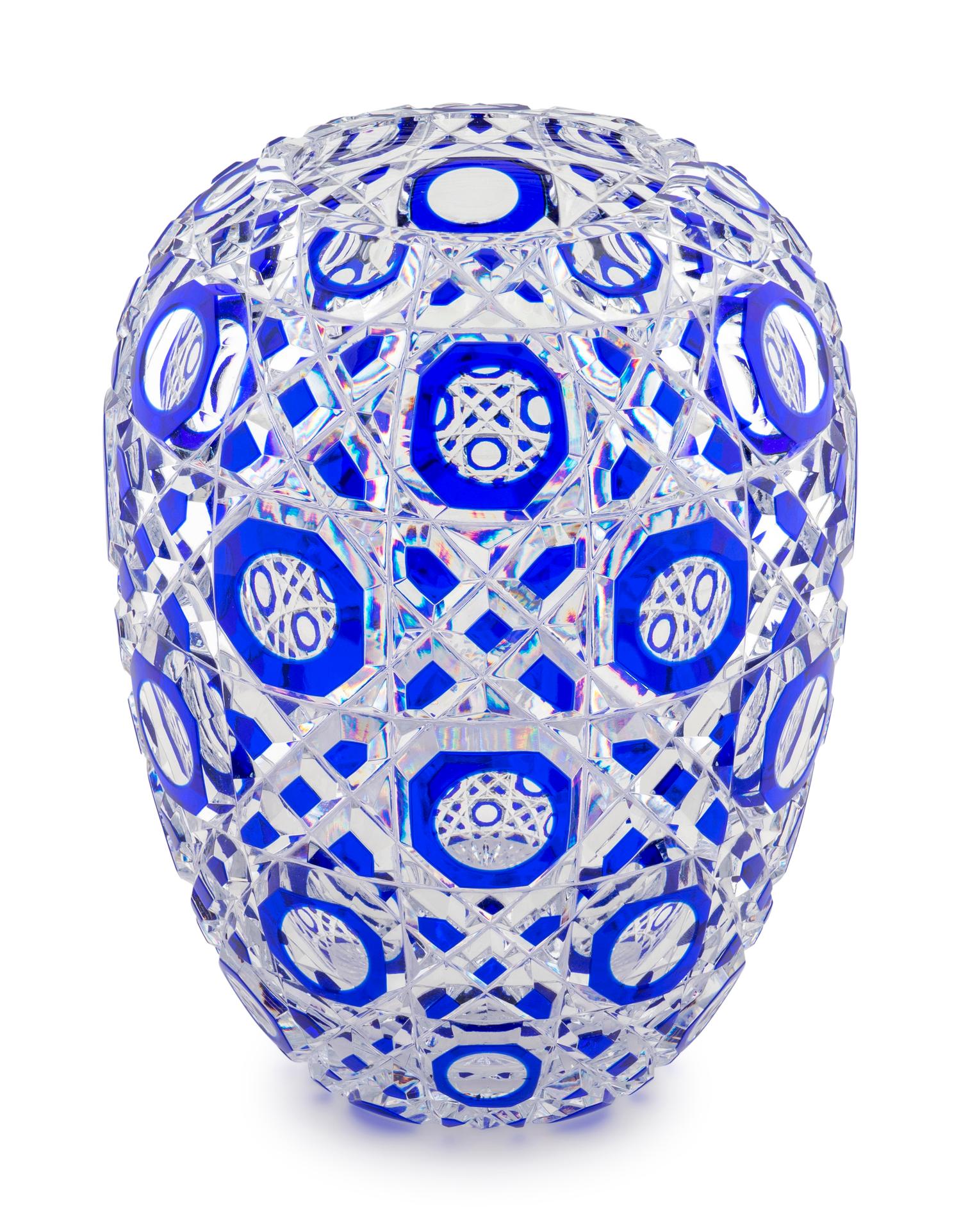 A Cobalt-to-Clear Cut Glass Vase — 20TH CENTURY