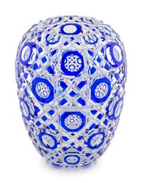 A Cobalt-to-Clear Cut Glass Vase — 20TH CENTURY